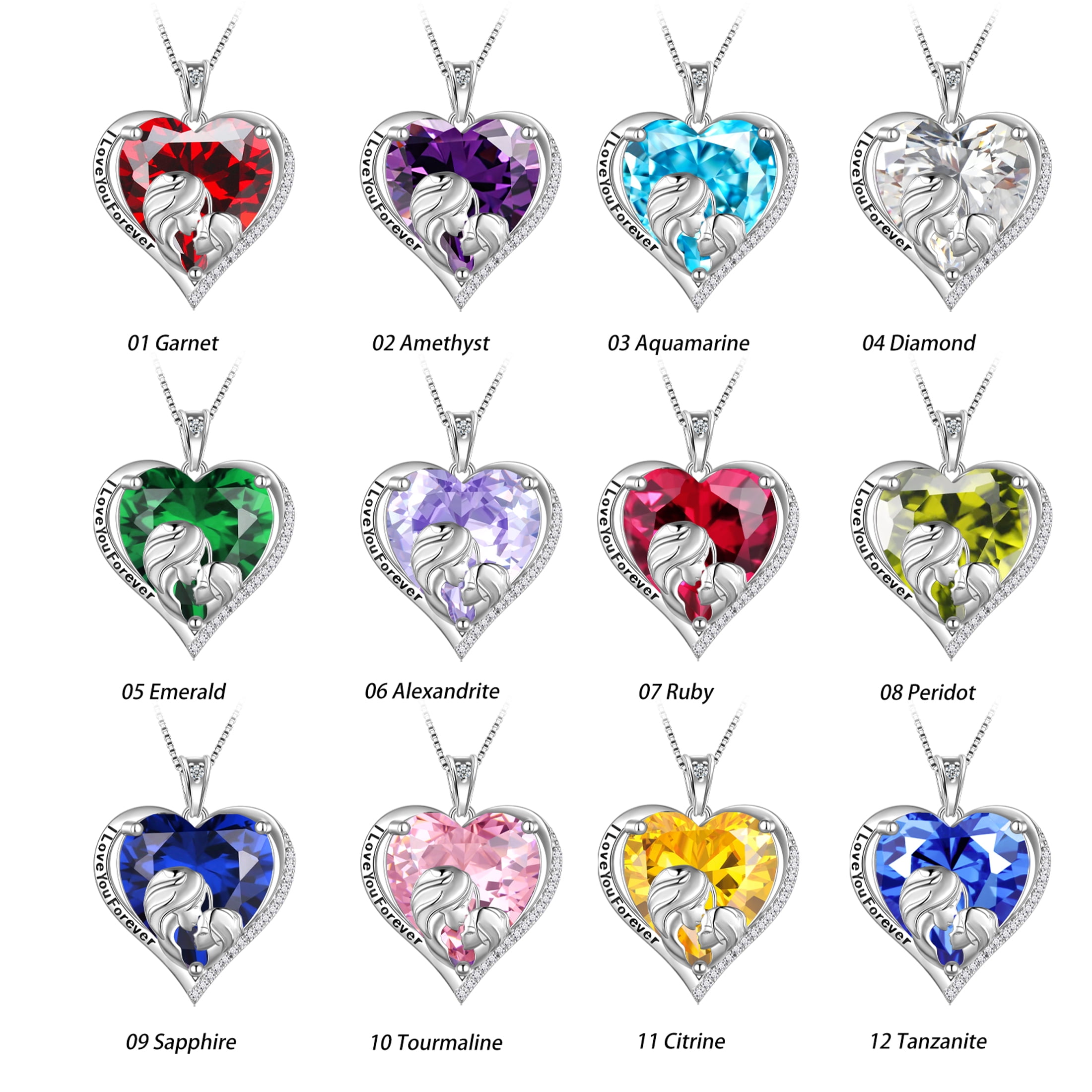 Juwaliy Women Heart Necklace for Mother Daughter 925 Sterling Silver Blue Aquamarine Birthstone Pendant Jewelry Mom March Birthday Mother's Day Gift