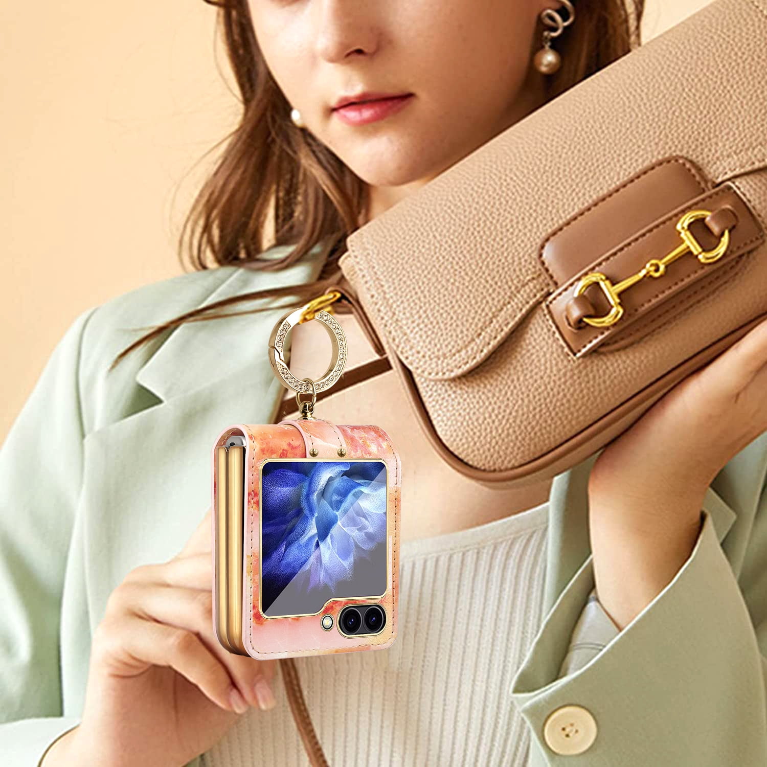 Allytechgroup Galaxy Z Flip6 Case, Stylish PU Leather Slim Fit Case with Ring Holder Shockproof Full Body Protective Phone Case for Samsung Galaxy Z Flip 6, Blue