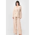 thumbnail image 3 of Saronite Solid Luxe Stretch Woven Loose Fit Long Sleeve Button Front Blazer And Wide Legs Pants Semi Formal Set, Taupe (Women's), 3 of 5