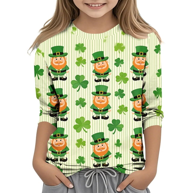 Tauxra Chandail de la Saint-Patrick pour Adultes, T-Shirt à Manches 3/4 Imprimé Col Rond, T-Shirt Graphique Trèfle Décontracté à Manches Longues pour Activités Festives