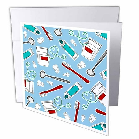 3dRose Cute Dentist Dental Hygienist Print Blue, Greeting Cards, 6 x 6 inches, set of 12