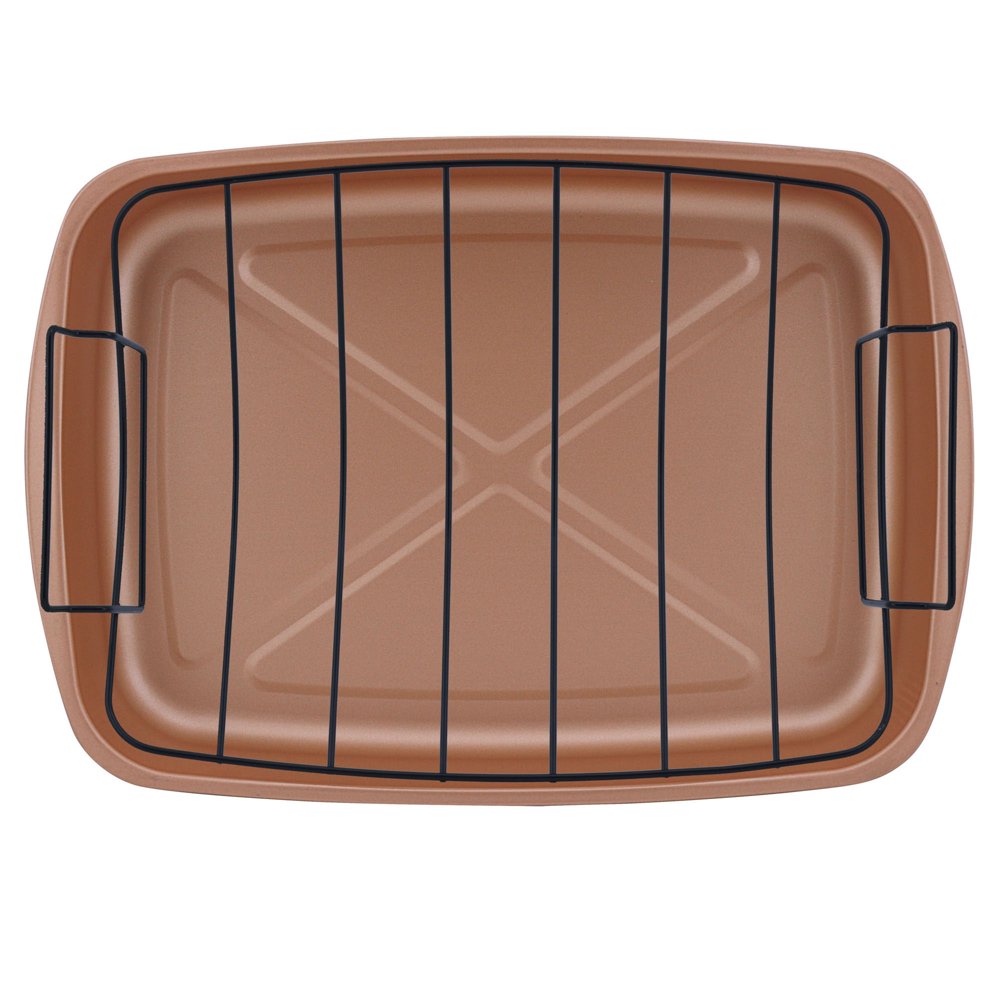 Mainstays Nonstick Roasting Pan with Nonstick Roasting Rack, Copper