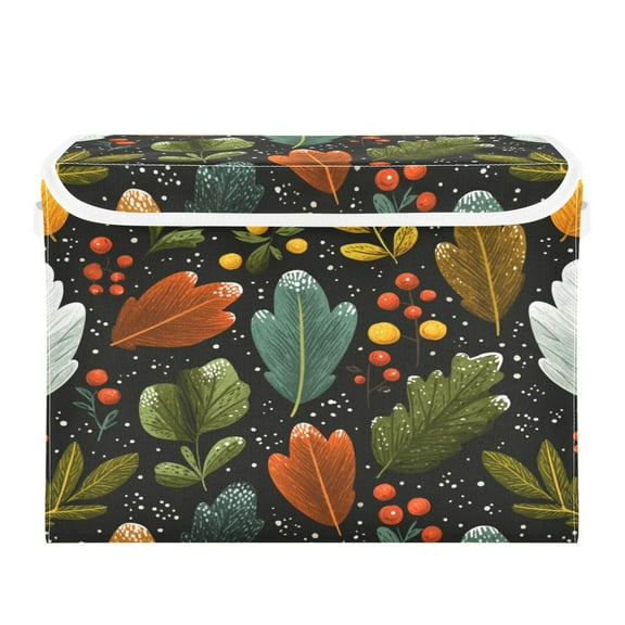 Storage Box With Lid 16.5x12.6x11.8In Foldable Stacked Household Storage Box Cute Christmas Leaves