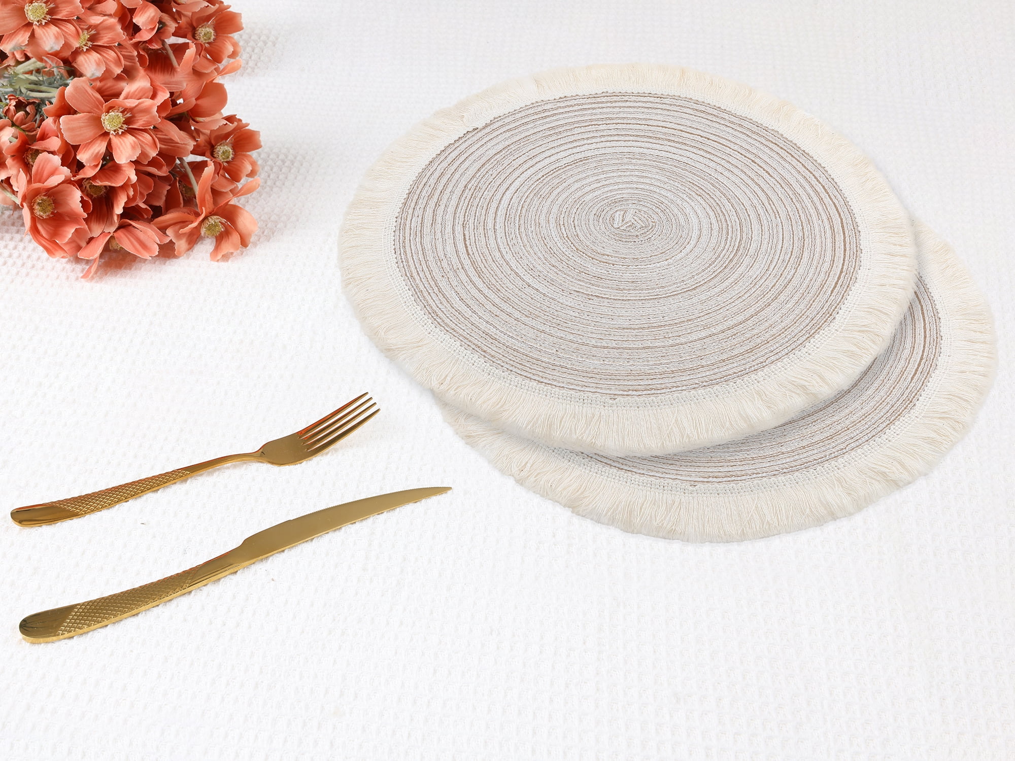 Unique Bargains Rustic Rattan Place Mats Set of 6 for Dining Table Decor Beige 15x15in