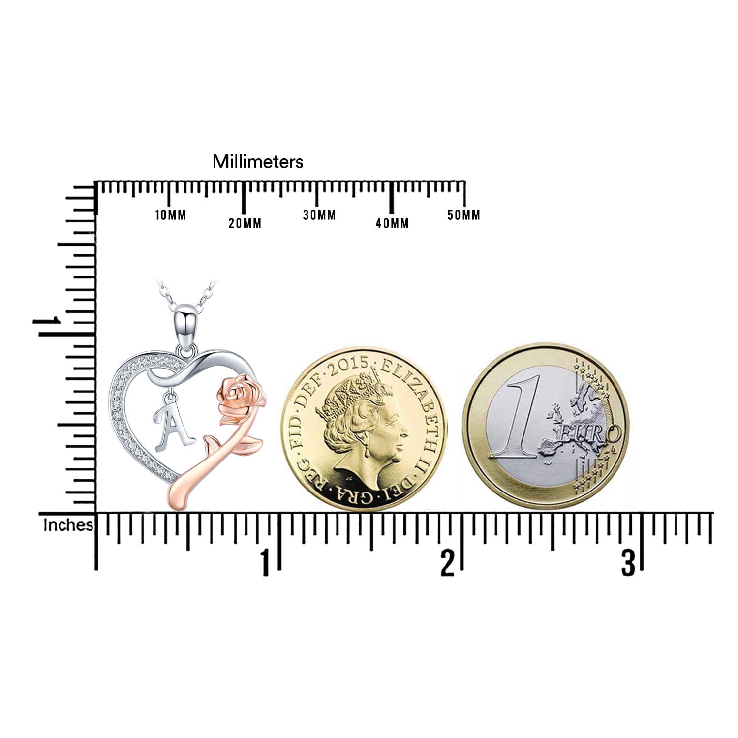Coachuhhar Initial Letter Necklace 925 Sterling Silver Love Heart Letters with Rose Flower Pendant Necklace Jewelry Gifts for Women