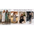 thumbnail image 6 of Fantaslook Fall Dresses for Women Smocked 3/4 Sleeve Dress Floral Midi Casual Dresses with Pockets, 6 of 9