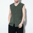 thumbnail image 5 of XFHLMJFF Mens Button Down Casual Shirts Summer Beach Trendy Fashion Spring Sleeveless O Neck Solid Color Top Bottoming Lightweight Blouse, 5 of 5