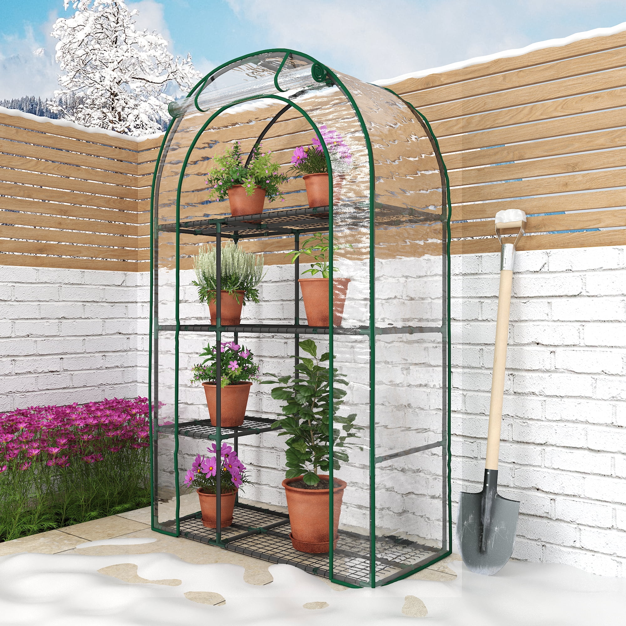 GAZEBETER Small Greenhouse 4-Tier,40 x 18 x 63'' Mini Greenhouse for Indoor Outdoor,Portable Plastic Plant Green House Mini with Roll-up Zipper Door,Clear