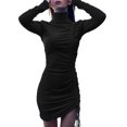 thumbnail image 3 of VISgogo - Vestido corto plisado con cordón de color sólido para mujer, informal, de manga larga VISgogo  moda, 3 of 6