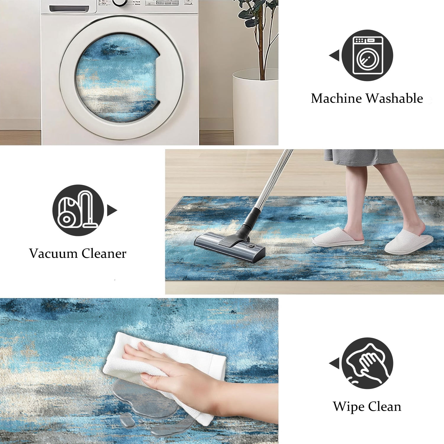 3 Piece Kitchen Rug Set, Non-Slip And Washable, Abstract Pattern Kitchen Hallway Rug, Soft And Comfortable, Suitable For Sinks, Floors, Entrances, Hallways and Bathrooms