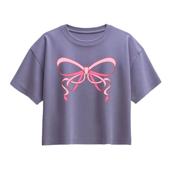 Instant Message - Simple Bow Short Sleeve Boxy Graphic T-Shirt