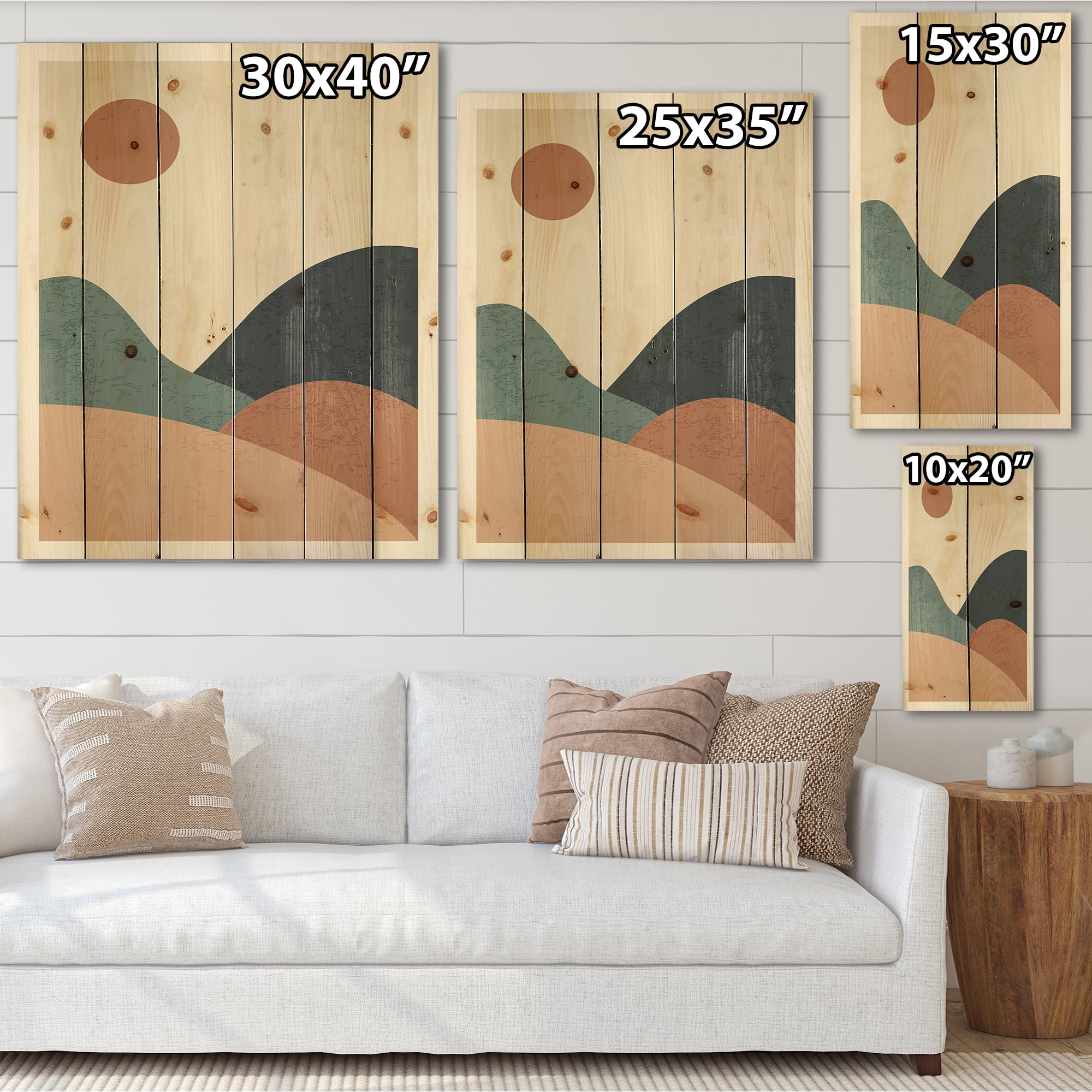 Designart 'Minimalist Vintage Landscape With Lake At Sunset' Modern Print on Natural Pine Wood