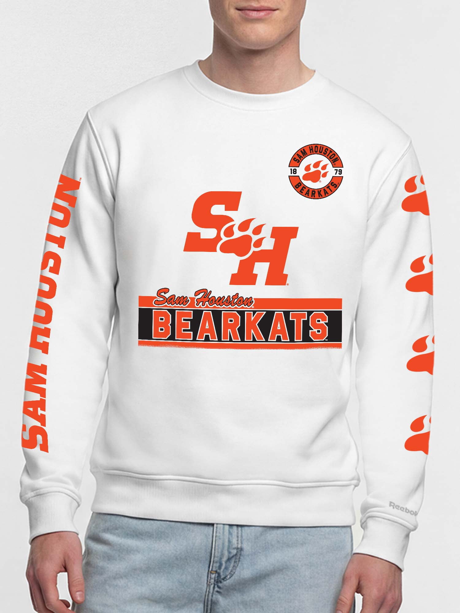 Sam Houston State Bearkats Reebok Mens White Crew Sweatshirt