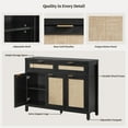 thumbnail image 5 of SICOTAS 43.5"W Farmhouse Sideboard with 3 Rattan Doors & 2 Large Drawers – Boho Storage Cabinet with Adjustable Shelves & Anti-Tip Kit for Living Room, Entryway, Kitchen,Black, 5 of 8