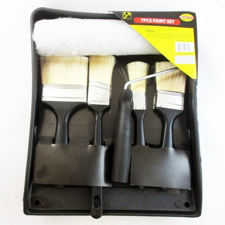 7 Pc Professional Brush Roller Paint Pan Liner Tray Coating Painting Art Kit
