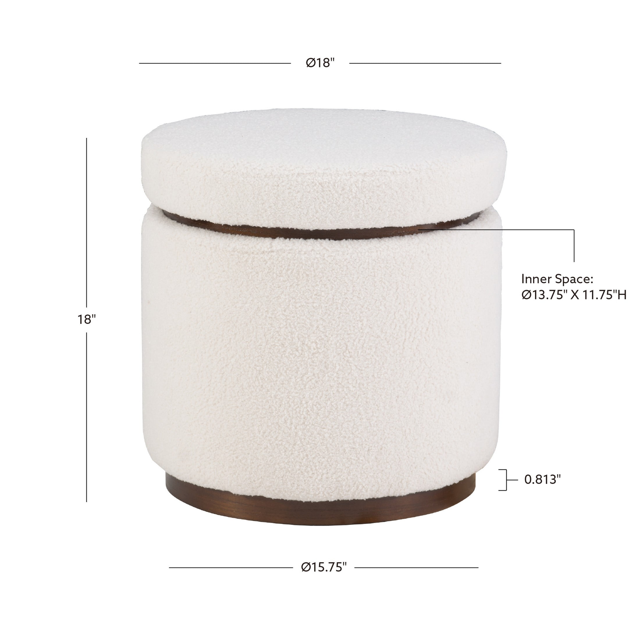 Linon Primrose Storage Ottoman Stool, Walnut Finish with Natural Sherpa Fabric