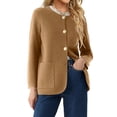 thumbnail image 2 of Solid Color Women Long Sleeve Crewneck Casual Button Down Knit Cardigan with Pocket, 2 of 5