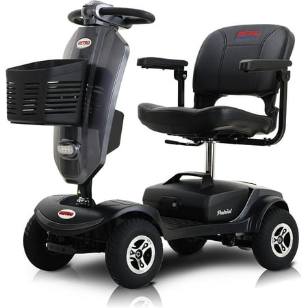 Folding 4 Wheels Mobility Scooter with USB Charging Port, Windshield, LED Head and Rear Light - Gray