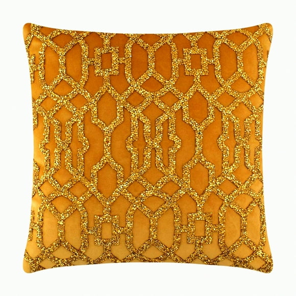 Gold Sparkle Velvet Pillow - Rhinestone Statement Decor - Washable Insert - 16x16 Unique Cushion - Sold Individually