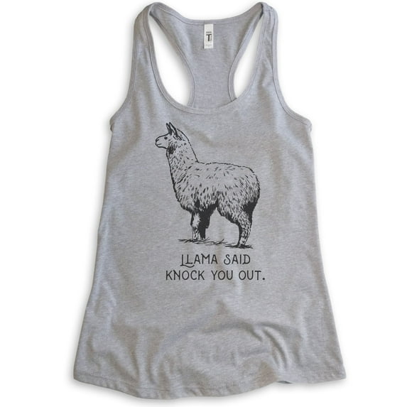 Llama Said Knock You Out Tank Top, Ladies Racerback Tank Top, Funny Animal Tee, Funny Pun Tank, Llama Tank, Heather Gray, X-Large