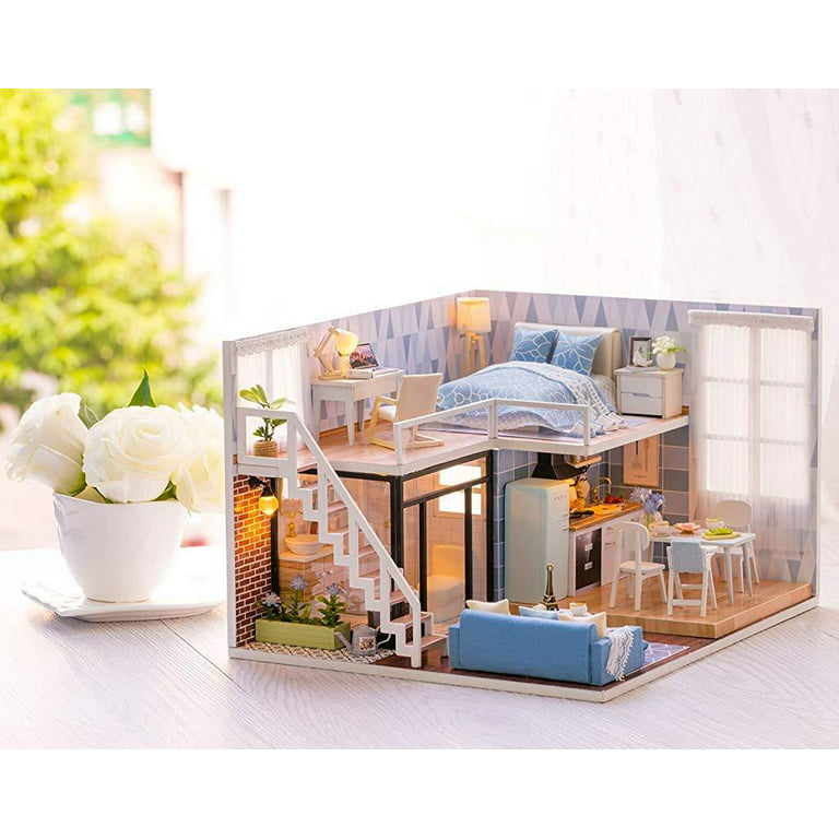 CUTEBEE DIY Dollhouse Miniature with Furniture, DIY Wooden Dollhouse Kit  Plus Dust Proof and Music Movement, Creative Room for Valentine's Day Gift