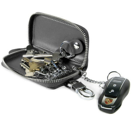 CoreLife Vegan Leather Car Key Holder, Multi Keychain Wallet Case with Zipper Close & Detachable Key Ring, (Best Leather Key Case)