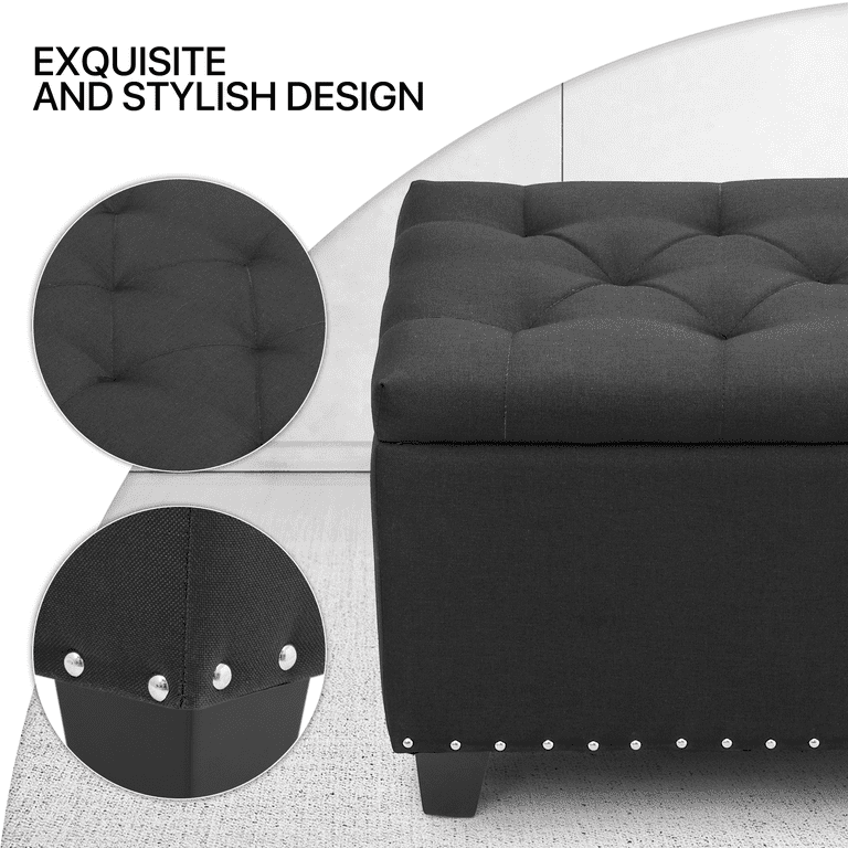 MoNiBloom Button Tufted Storage Ottoman Microfiber Upholstery Footstool for Living Room Home Office Space Saving Storage Toy Box Foot Stool Black