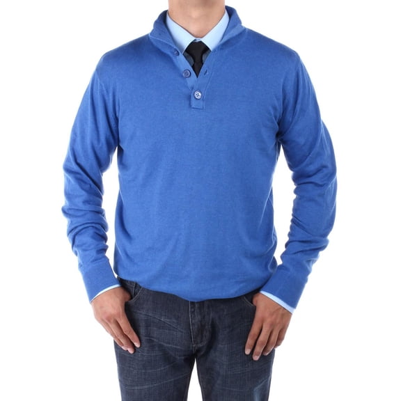 Mens Royal Blue Sweater Luciano Natazzi Mock Neck Elbow