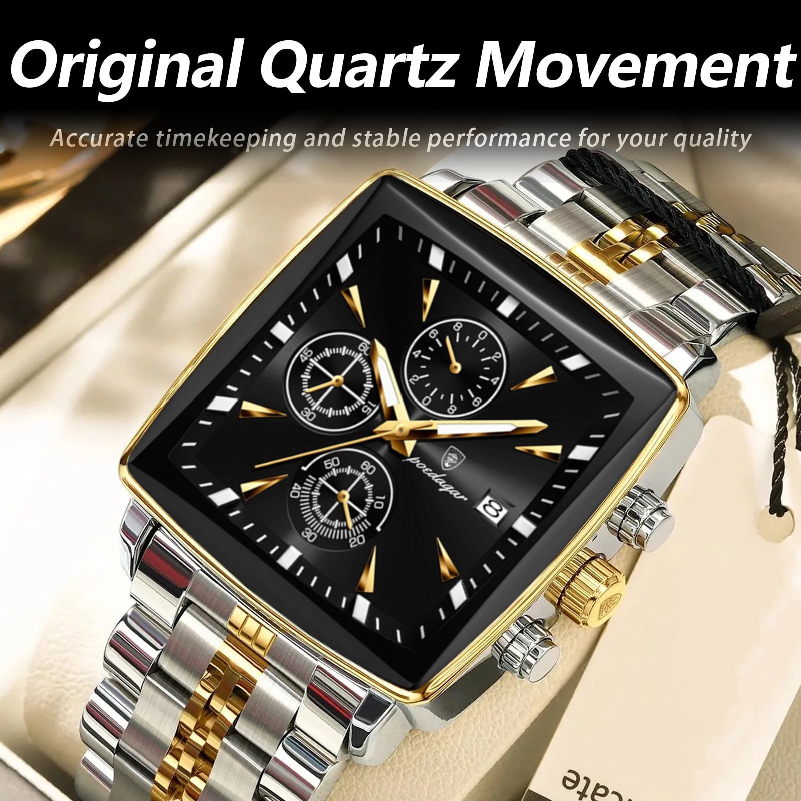 POEDAGAR Luxury Square Sport Man Wristwatch Waterproof Chronograph Stainless Steel Quartz Men's Watches