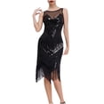 thumbnail image 1 of Cameland Robes pour Femmes Robe Vintage pour Femmes des Années 1920 à Paillettes et Perles avec Franges pour Soirée de Nuit, Ourlet Style Flapper, Robe, Robe Vintage à Franges à Paillettes pour Femmes, 1 of 2