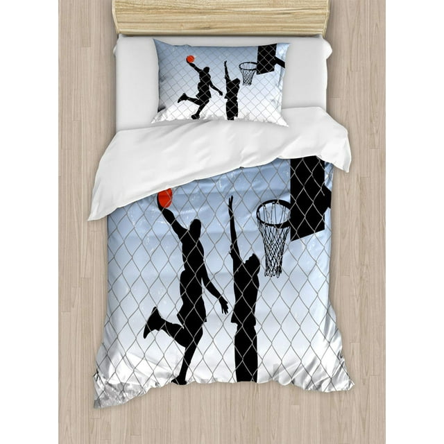 Ensemble de Housse de Couette Lunarable Sports, Thème Basketball dans la Rue 2 Joueurs sur