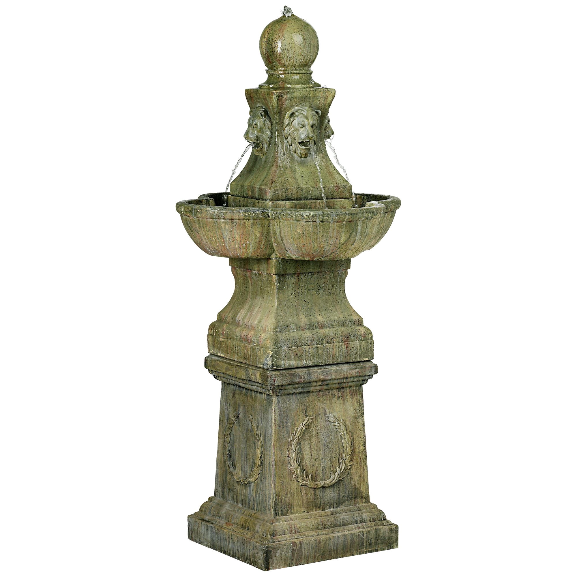 Royal Lion 54" High Large Italian Outdoor Decor Faux Stone Floor Fountain Pedestal Outside Garden Patio Yard