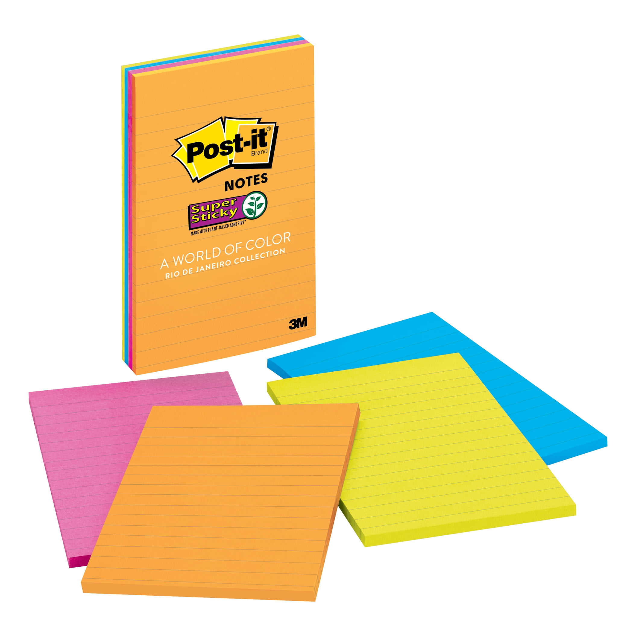 Post-it Super Sticky Notes, 4" x 6", Rio de Janeiro Collection, Lined, 4 Pads/Pack, 2 Packs