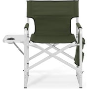 SparkTrend 34.5" Tall Directors Chair, Folding Makeup Artist Chair with Side Table Cup Holder Pocket, Outdoor Portable High Chair Barber Chair Supports 250LBS, Green