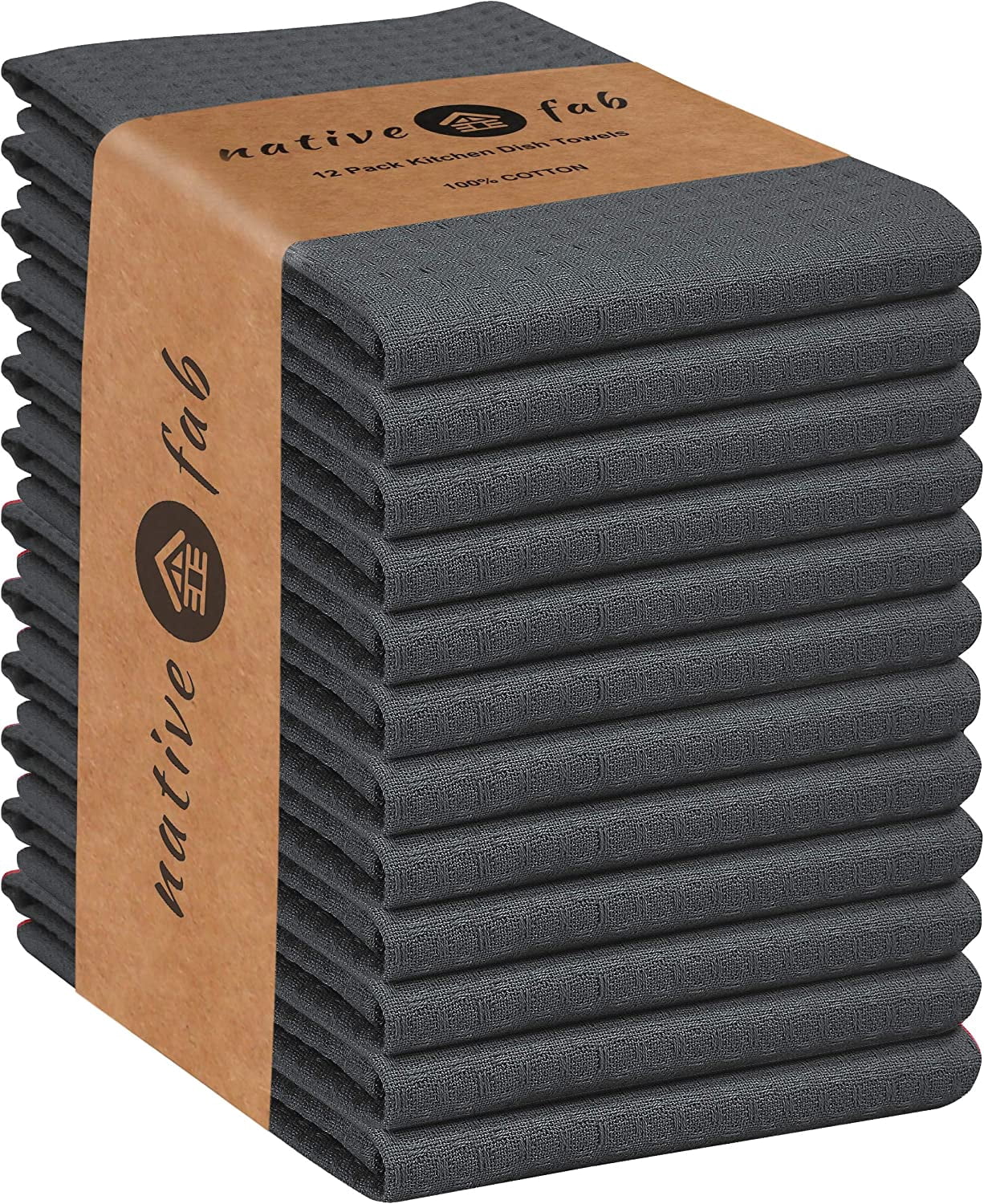 Native Fab 12 Pack Cotton Waffle Dish Towels - Gray