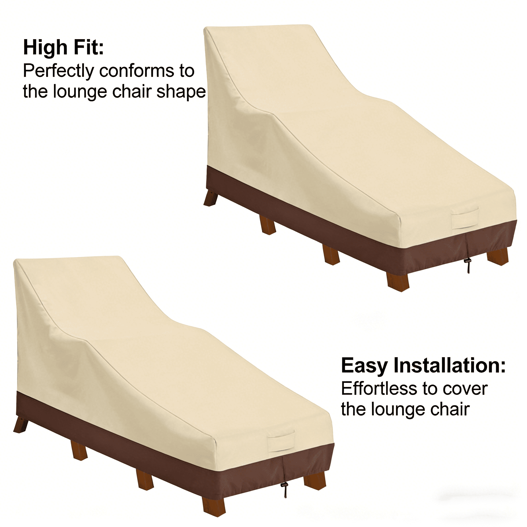 2 Pack Outdoor Lounge Chair Covers, Waterproof Patio Chaise Lounge Covers, Dustproof UV Resistant Furniture Protector