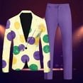 thumbnail image 2 of Dovford Men's 2 Piece Mardi Gras Suit Peak Lapel One Button Slim Fit Tuxedo Blazer Party Dinner Jacket & Pants, 2 of 7