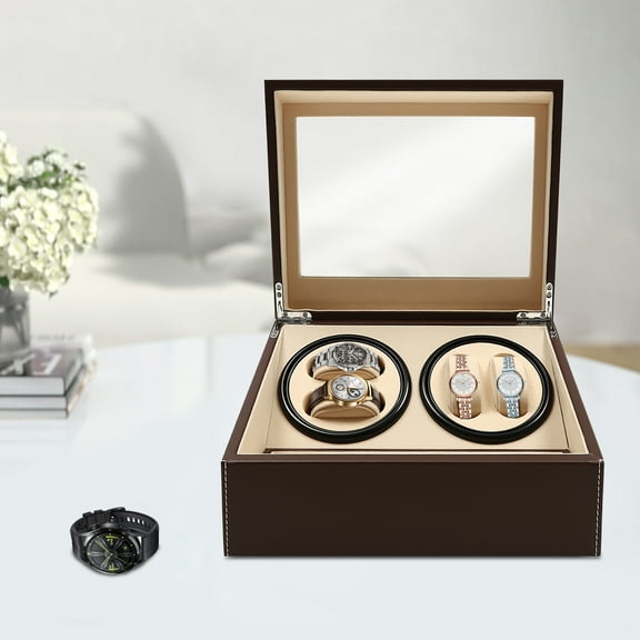 4 6 Automatic Self-winding Watch Winder Display Box Leather Storage Organizer