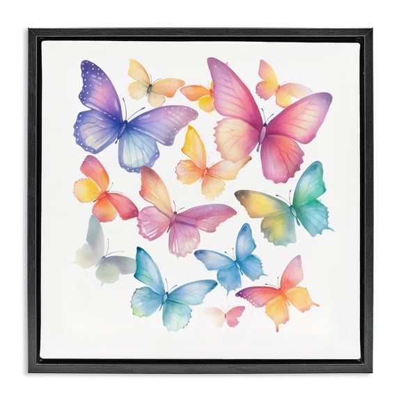 Stupell Industries Rainbow Butterflies Rabble Black Framed Floater Canvas Wall Art, design by Creative Studio