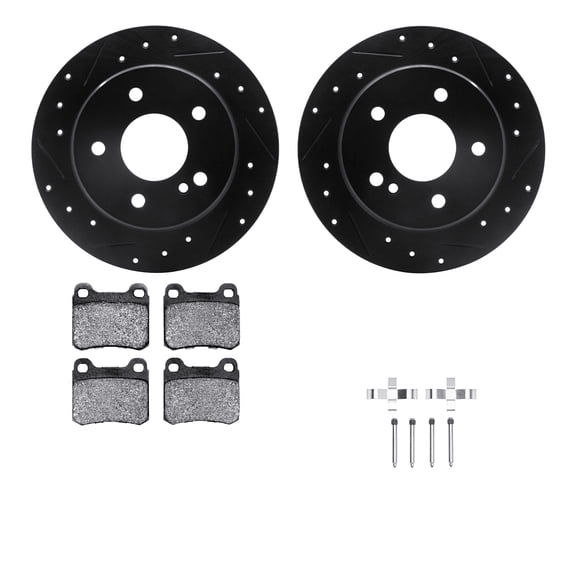 Dynamic Friction Company Rear Brake Rotors-Drilled and Slotted-Black with 5000 Advanced Brake Pads includes Hardware 8512-63035