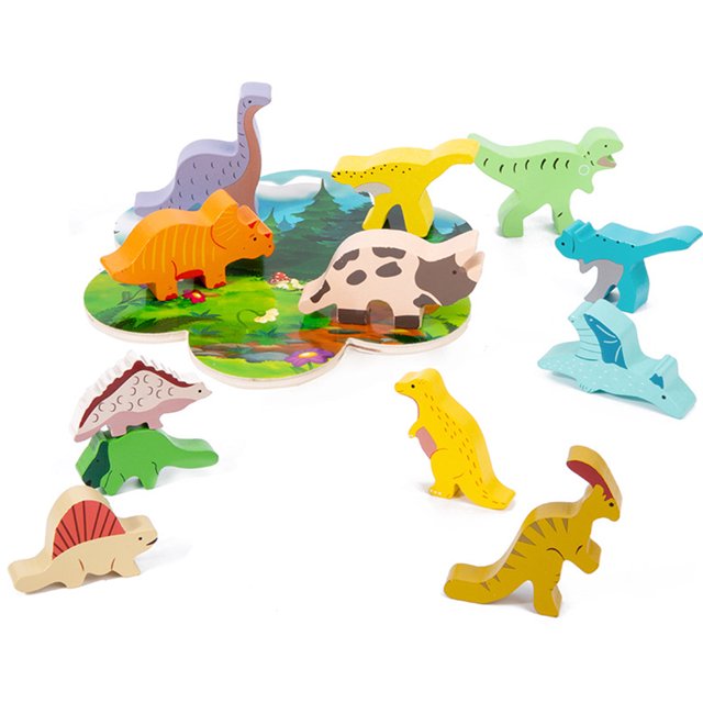 Juguetes de dinosaurio apilables de madera para niños, bloques de construcción de equilibrio, juguetes apilables de animales para niños y niñas