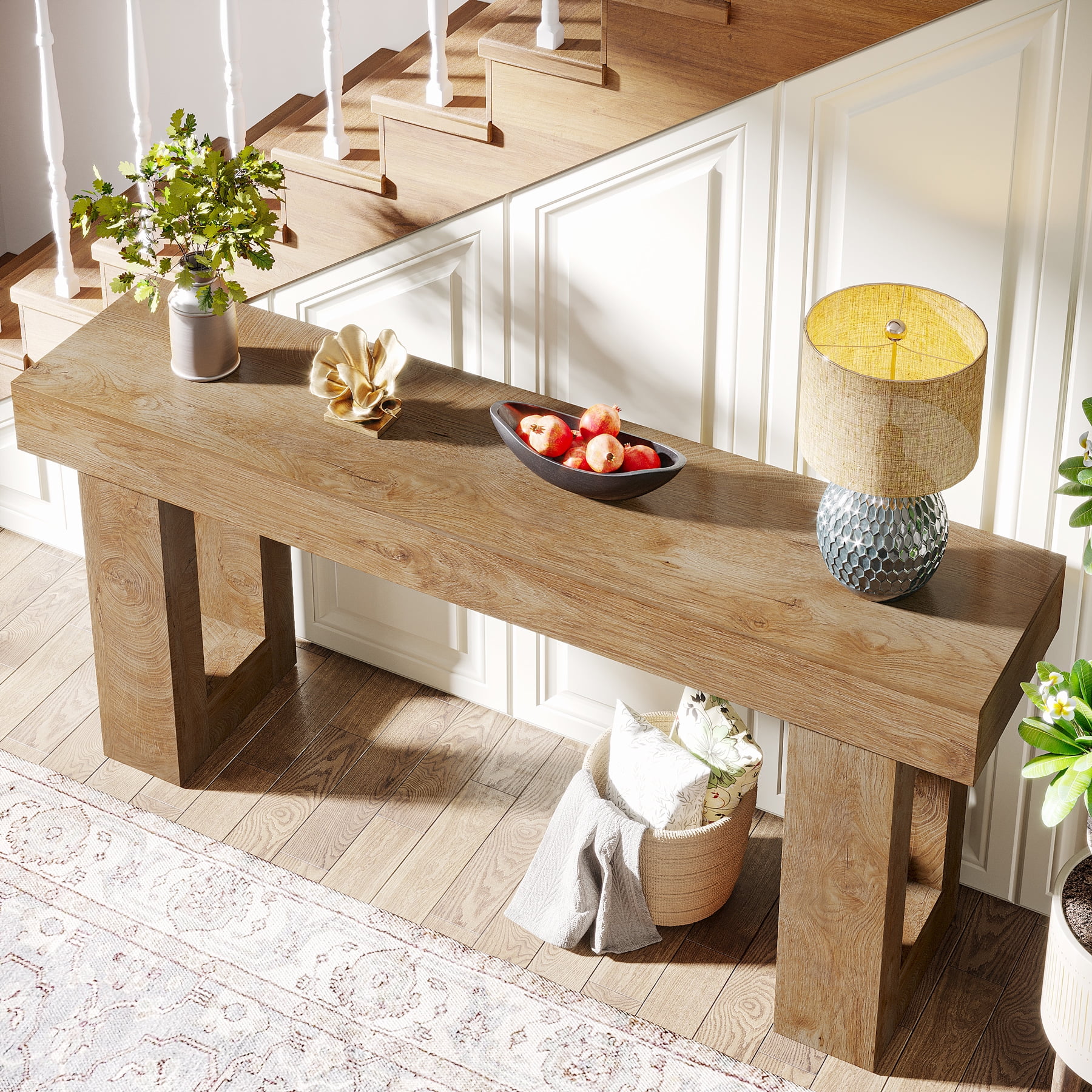 Tribesigns 63-Inch Long Console Table, Farmhouse Wooden Sofa Table Behind The Couch, Entryway Table for Entrance, Hallway, Living Room, Natural