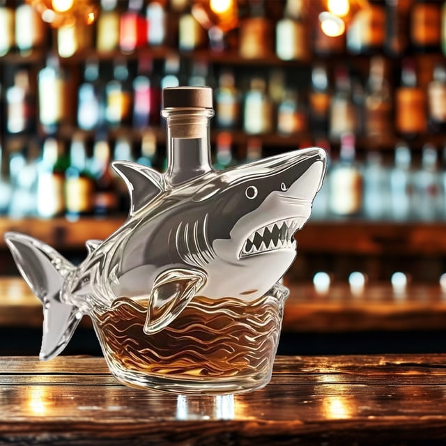 Uuiauoio Shark Shaped Whiskey Bottle High Borosilicate Glass , Novelty Liquor Decanter for Gift Giving and Home Bar Collection, Unique Design for Bourbon Scotch and Spirits Display