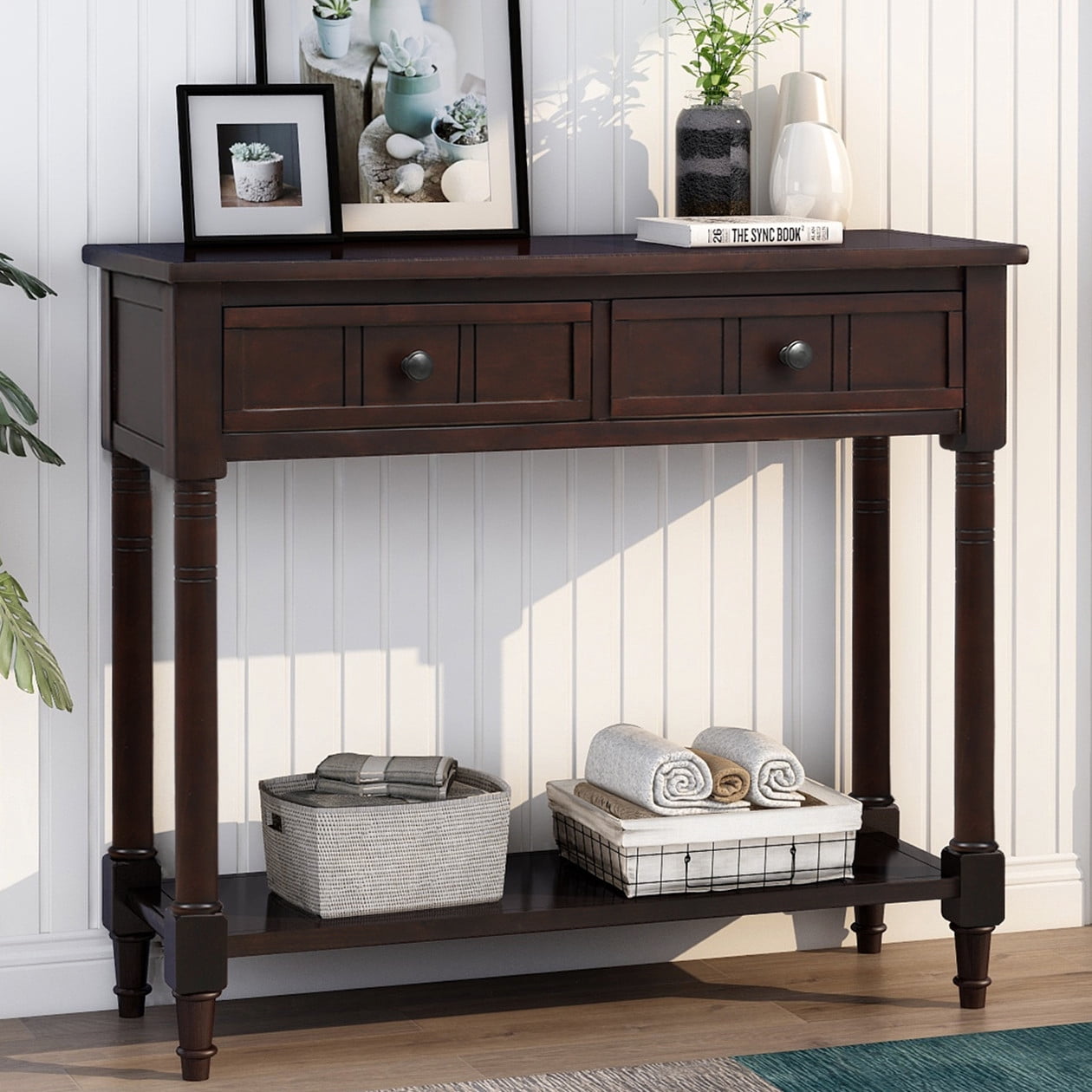 Entry Table with Drawers, SEGMART Wooden Console Table Sofa Table with Storage, Foyer Table Entryway Table with Shelf, Modern Console Table for Living Room Entryway Hallway Foyer Study, Espresso
