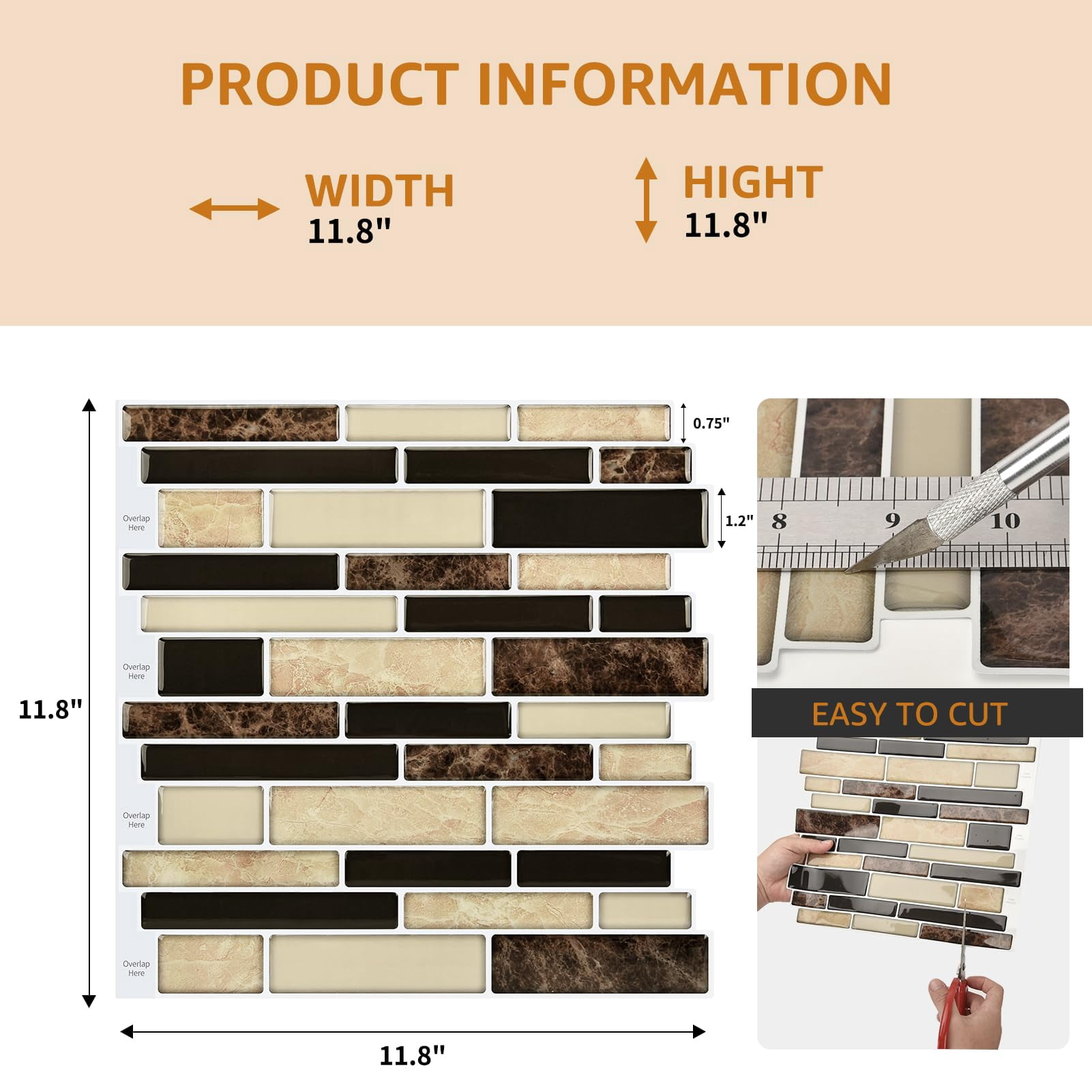 10-sheet Peel And Stick Backsplash Tile For Kitchen  Splash On Tiles Wall (sand)