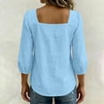 thumbnail image 5 of Lenpel Womens Fall Tops Trendy Bow Front Square Neck Blouses Balloon 3/4 Sleeve Casual Loose Lightweight Shirts, 5 of 6