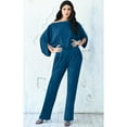 thumbnail image 3 of KOH KOH Long Pants Formal Cocktail Evening One Piece Fall Pockets Dressy Jumpsuit Romper Suit Casual Outfit Playsuit Tall 3/4 Short Sleeve For Women Dark Blue Jade Medium US 8-10 NT118, 3 of 6
