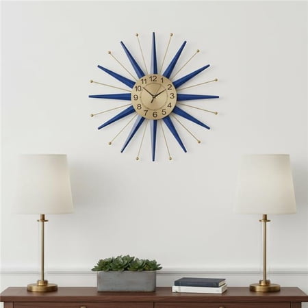 HomeRoots 626371 27 in. Blue & Gold Metal Silent Analog Starburst Wall Clock
