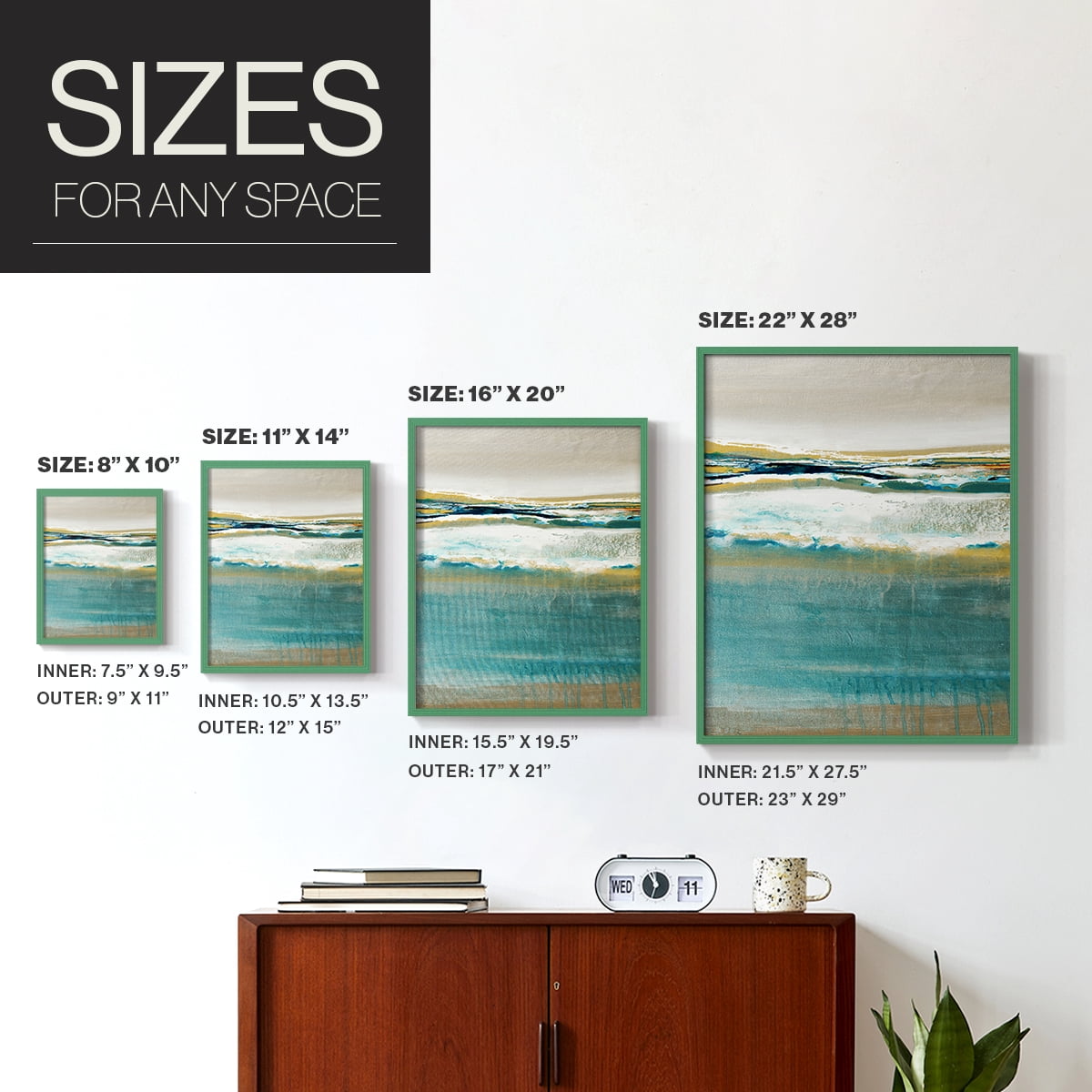 Aqua Quartz V2 Framed Print in Green Solid Wood Framed Print No Nail Hanging