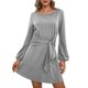 thumbnail image 1 of Vestido de mujer con cuello en O, manga larga, nudo, frente, una línea, vestido de camiseta, vestido Abanopi Gris/Pequeña, 1 of 1